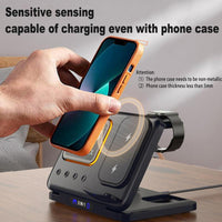 15W Wireless Charging Stand with Integrated 5-in-1 LED Digital Alarm Clock and Fast Charging Dock Station