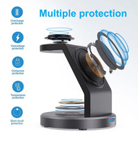 Magnetic 3-in-1 Wireless Charging Stand for iPhone 15/14/13/12 Pro Max, Apple Watch, and AirPods with MagSafe Fast Charging Technology