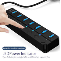 USB 3.0 Multi-Port Power Adapter Hub with 4/7 Ports and 30CM Cable, Compatible with USB 2.0 Devices