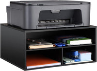 Printer Stand Shelf with Storage - Wooden Desk Organizer for Home and Office