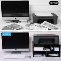 Printer Stand Shelf with Storage - Wooden Desk Organizer for Home and Office