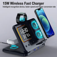 15W Wireless Charging Stand with Integrated 5-in-1 LED Digital Alarm Clock and Fast Charging Dock Station