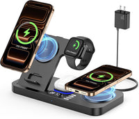 Dual Wireless Charging Station for Apple Devices - 30W Auto-Switch Charger with 7-Color LED Light and Integrated Clock for iPhone 17, AirPods 4, and Apple Watch 10