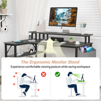 L-Shaped Desk with Power Outlets, LED Lights, and Monitor Stand, 47-Inch Corner Desk for Home Office, Dark Gray