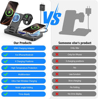 Dual Wireless Charging Station for Apple Devices - 30W Auto-Switch Charger with 7-Color LED Light and Integrated Clock for iPhone 17, AirPods 4, and Apple Watch 10