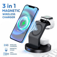 Magnetic 3-in-1 Wireless Charging Stand for iPhone 15/14/13/12 Pro Max, Apple Watch, and AirPods with MagSafe Fast Charging Technology