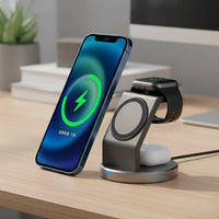 Magnetic 3-in-1 Wireless Charging Stand for iPhone 15/14/13/12 Pro Max, Apple Watch, and AirPods with MagSafe Fast Charging Technology