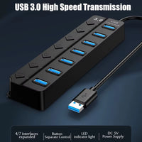 USB 3.0 Multi-Port Power Adapter Hub with 4/7 Ports and 30CM Cable, Compatible with USB 2.0 Devices