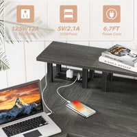 L-Shaped Desk with Power Outlets, LED Lights, and Monitor Stand, 47-Inch Corner Desk for Home Office, Dark Gray
