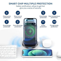 Magnetic 3-in-1 Wireless Charging Stand for iPhone 15/14/13/12 Pro Max, Apple Watch, and AirPods with MagSafe Fast Charging Technology