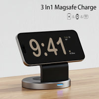 Magnetic 3-in-1 Wireless Charging Stand for iPhone 15/14/13/12 Pro Max, Apple Watch, and AirPods with MagSafe Fast Charging Technology